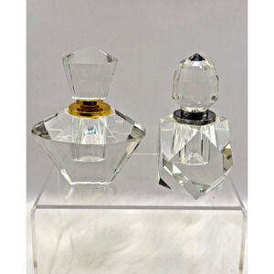 Hand Cut Lead Crystal Perfume Bottles W/Faceted Dauber Stoppers